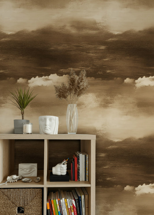 Sepia Cloud Wallpaper Dramatic Sky Mural Vintage Style