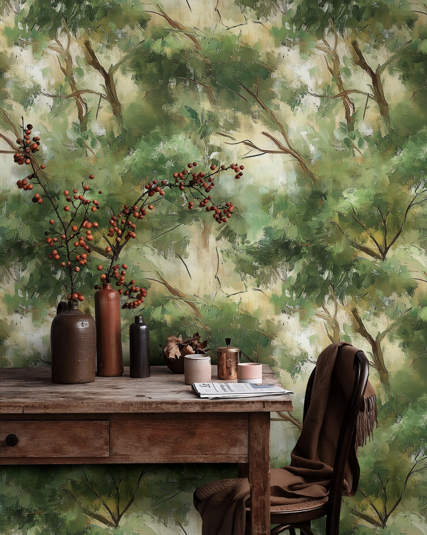 Impressionist Forest Wallpaper Abstract Green Wall Mural