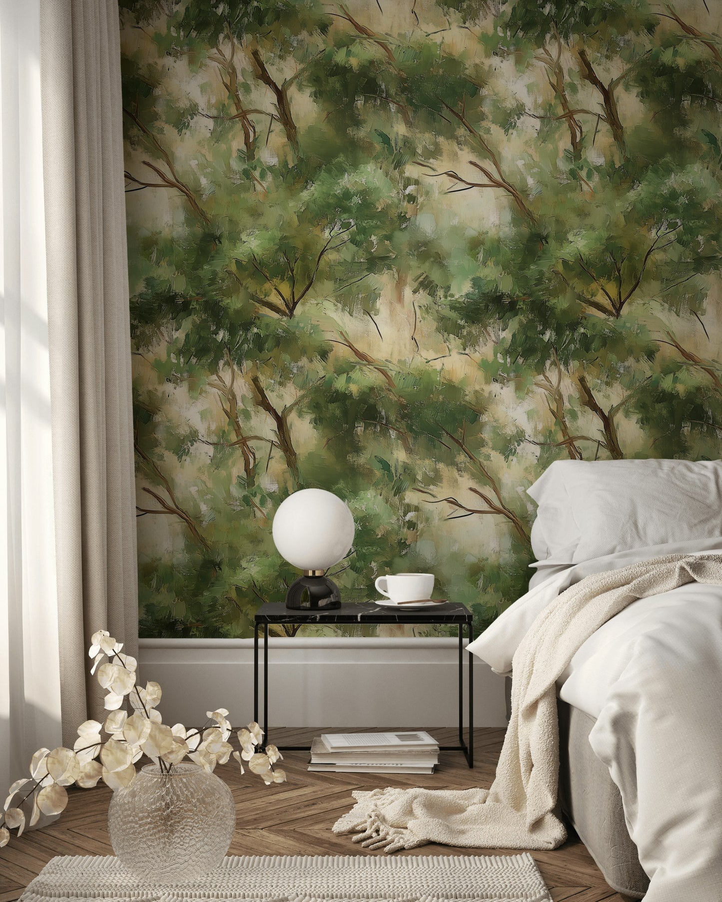Impressionist Forest Wallpaper Abstract Green Wall Mural