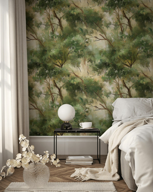 Impressionist Forest Wallpaper Abstract Green Wall Mural