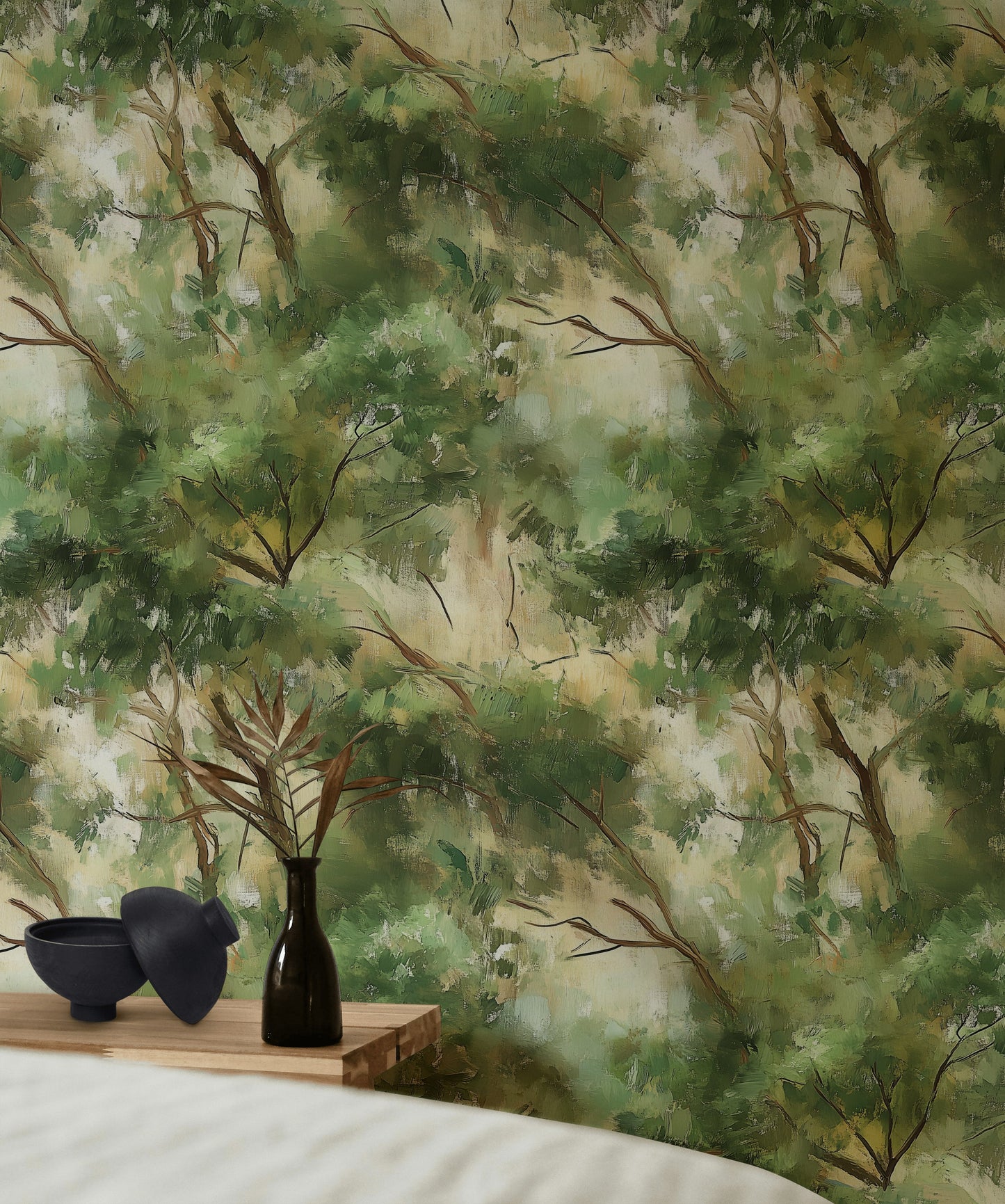 Impressionist Forest Wallpaper Abstract Green Wall Mural