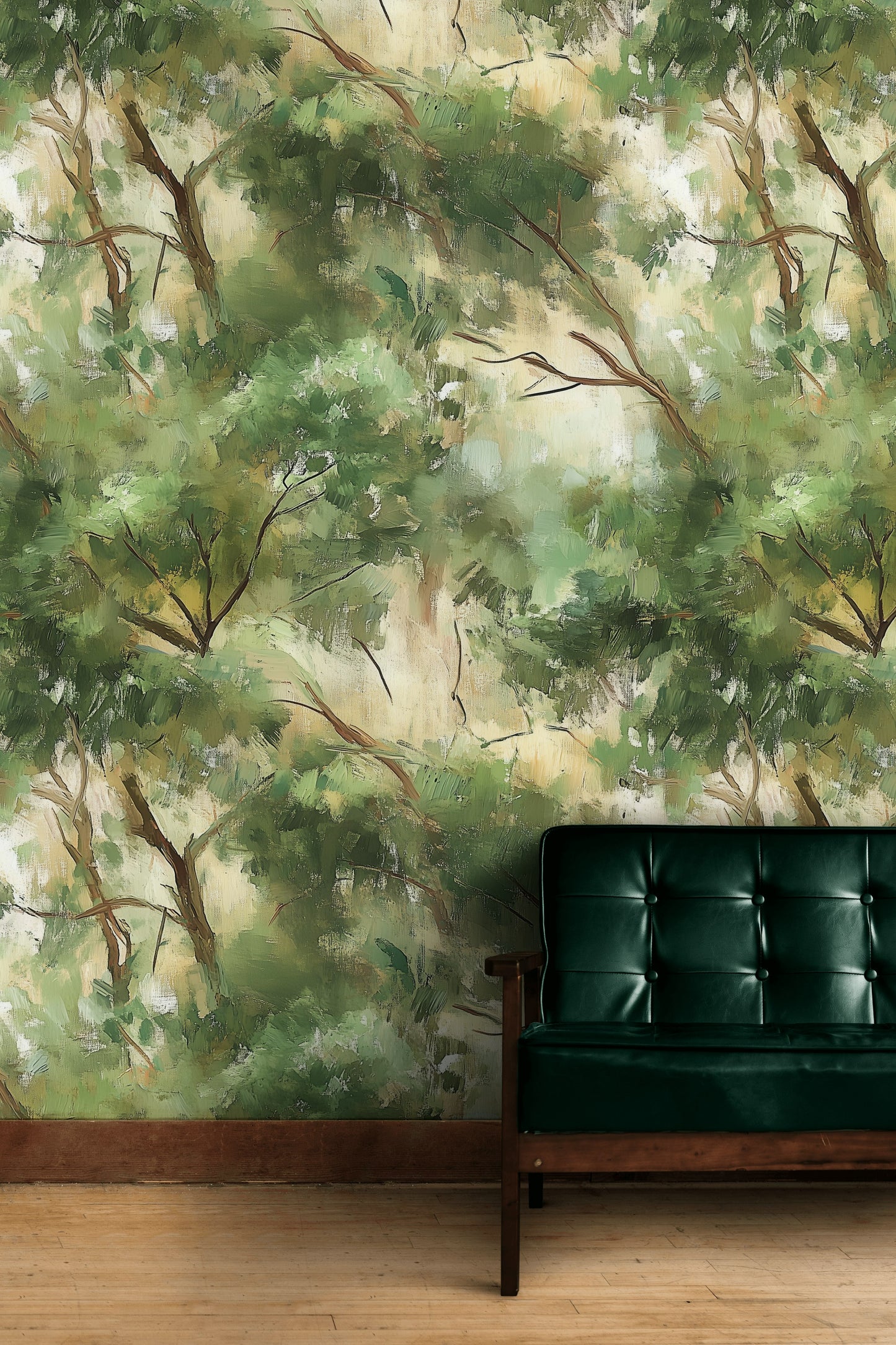 Impressionist Forest Wallpaper Abstract Green Wall Mural