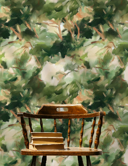 Green and Beige Abstract Leafy Brushstroke Wallpaper