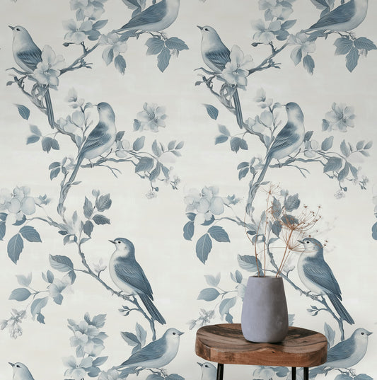 Blue Birds and Cherry Blossoms Wallpaper
