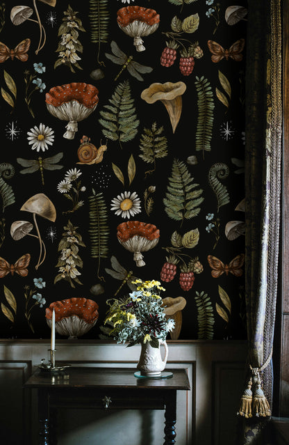 Dark Forest Floor Botanical Wildlife Wallpaper