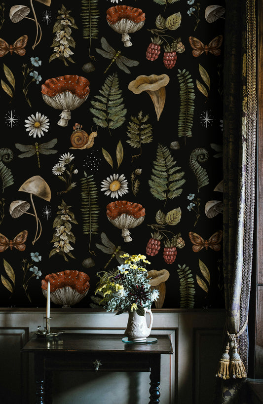 Enchanted Forest Wallpaper Woodland Mushroom Pattern