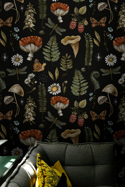 Dark Forest Floor Botanical Wildlife Wallpaper