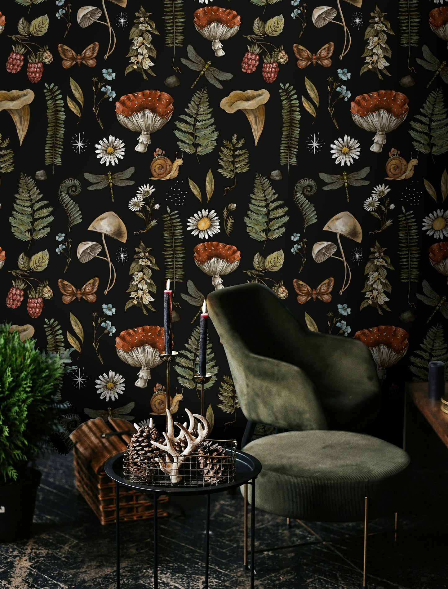 Enchanted Forest Wallpaper Woodland Mushroom Pattern