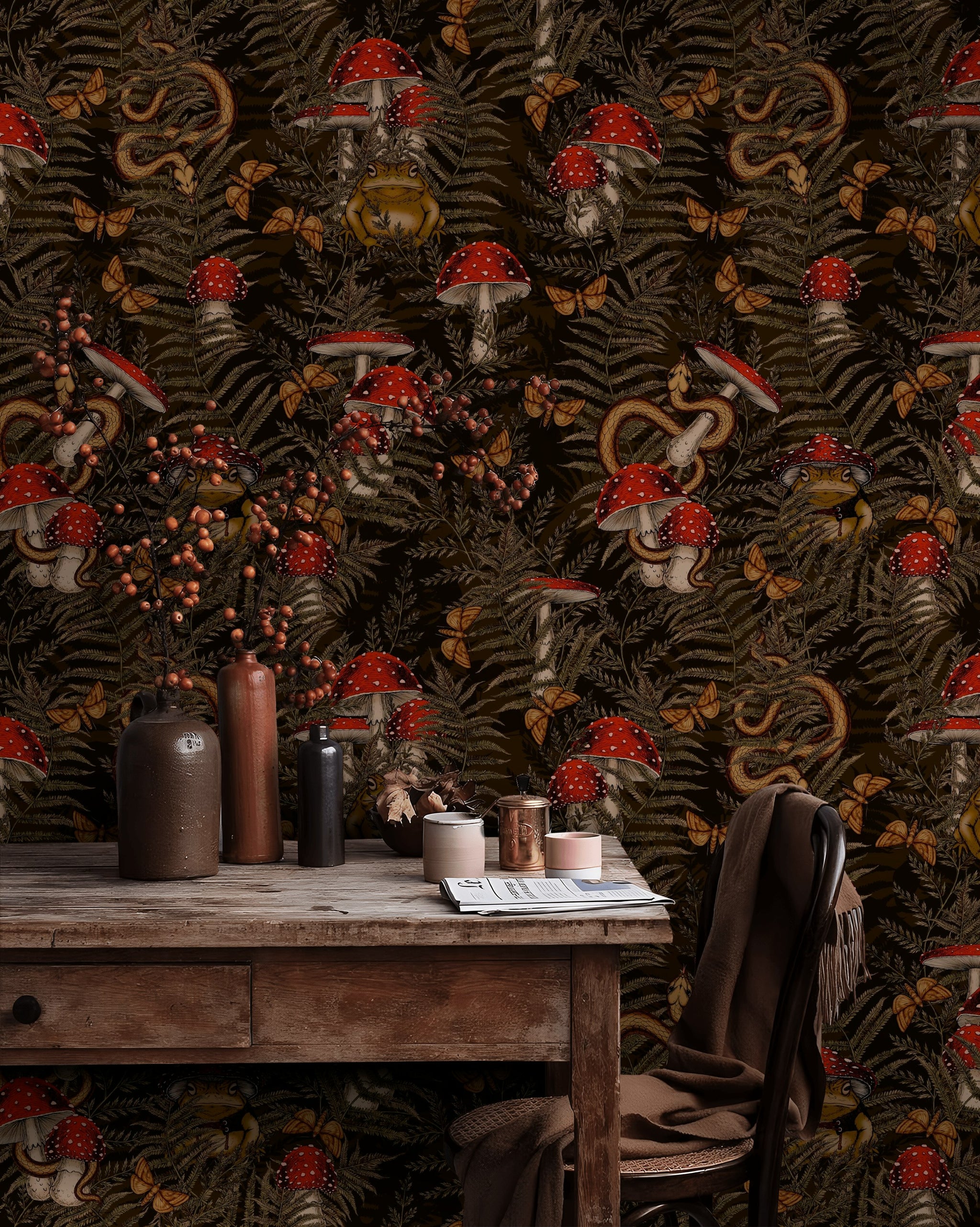 Dark Botanical Forest Creatures Wallpaper