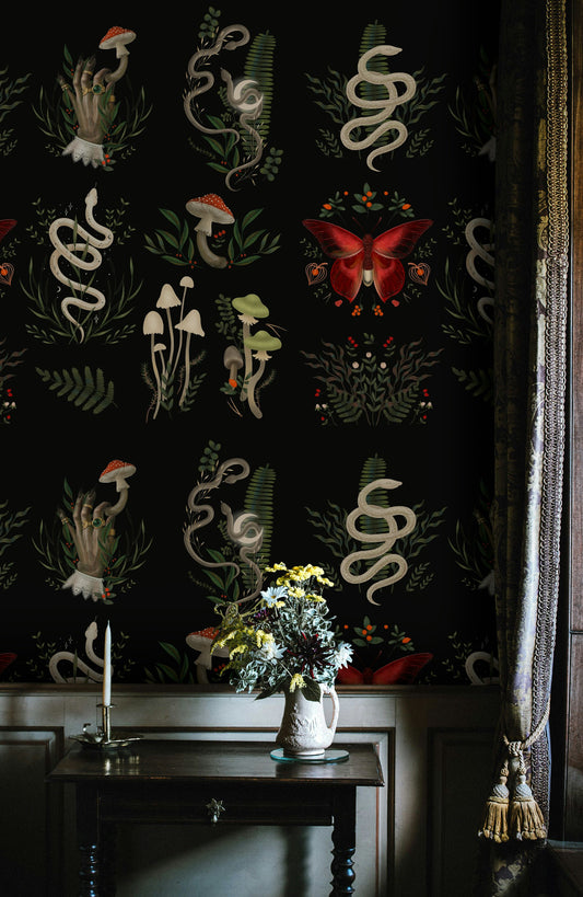 Mystical Snake Wallpaper Gothic Botanical Wall Mural