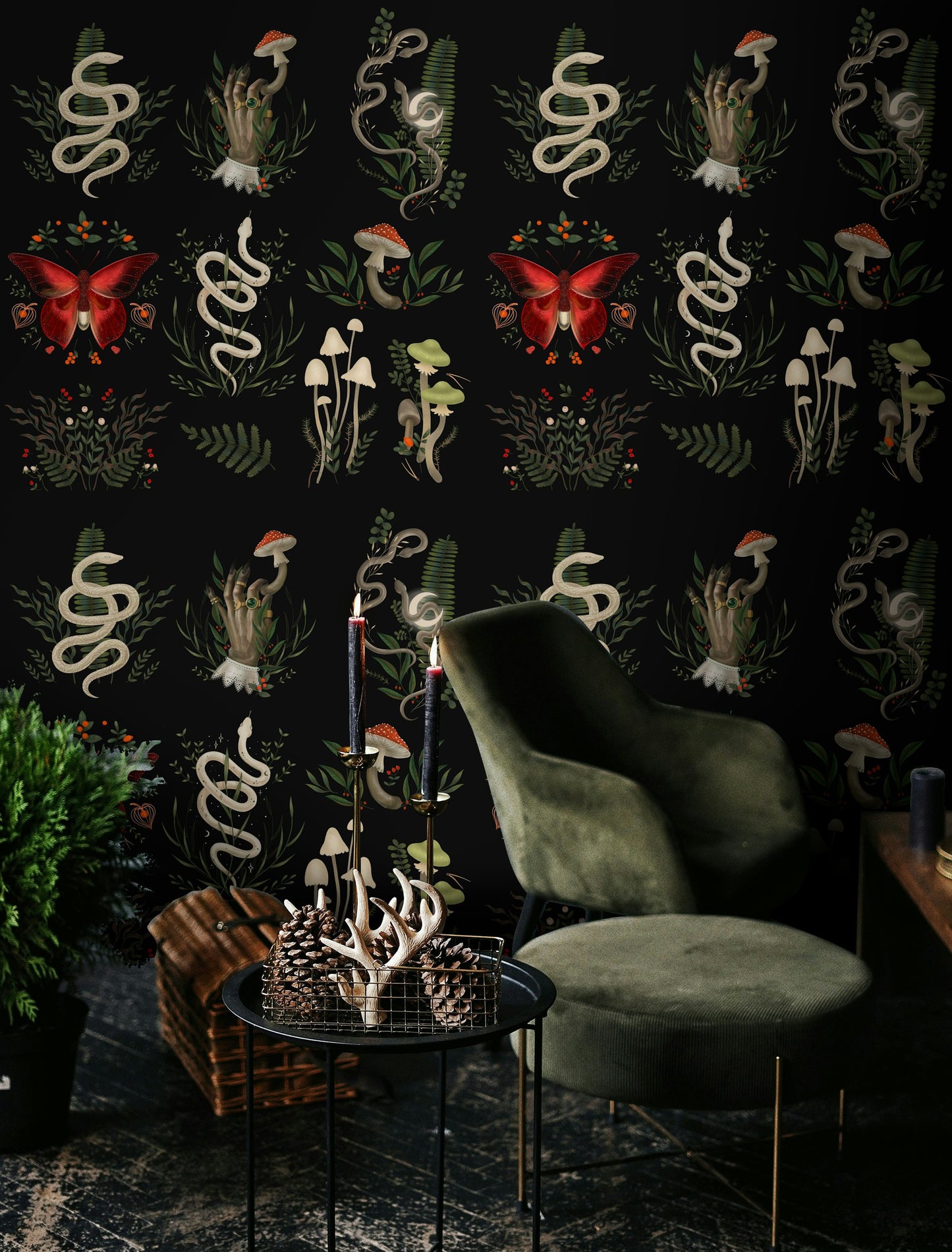 Mystical Snake Wallpaper Gothic Botanical Wall Mural