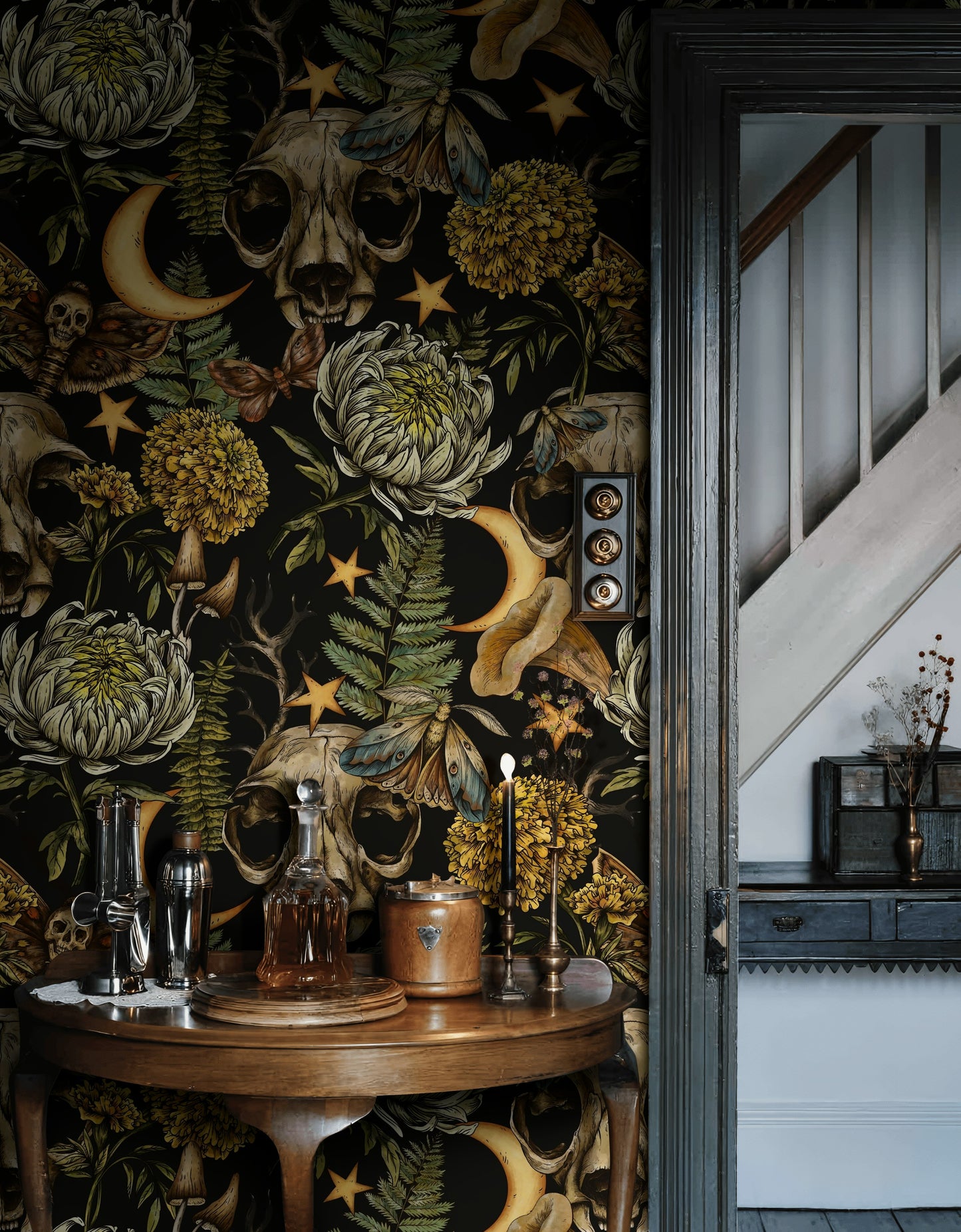 Gothic Dark Floral Wallpaper Dark Victorian Skulls Wall Mural