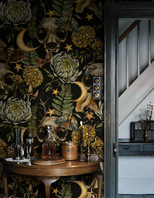 Gothic Dark Floral Wallpaper Dark Victorian Skulls Wall Mural