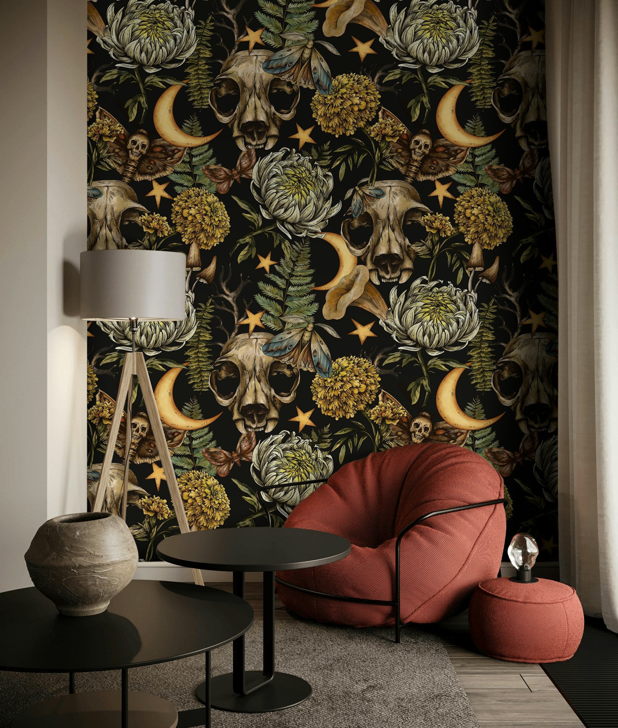 Dark Woodland Skull and Moon Fantasy Wallpaper