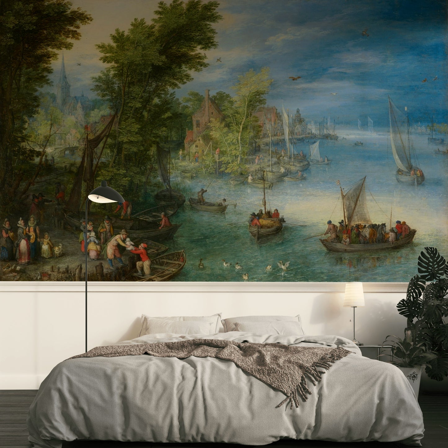 Dutch Village Wallpaper Vintage Harbor Painting Wall Mural