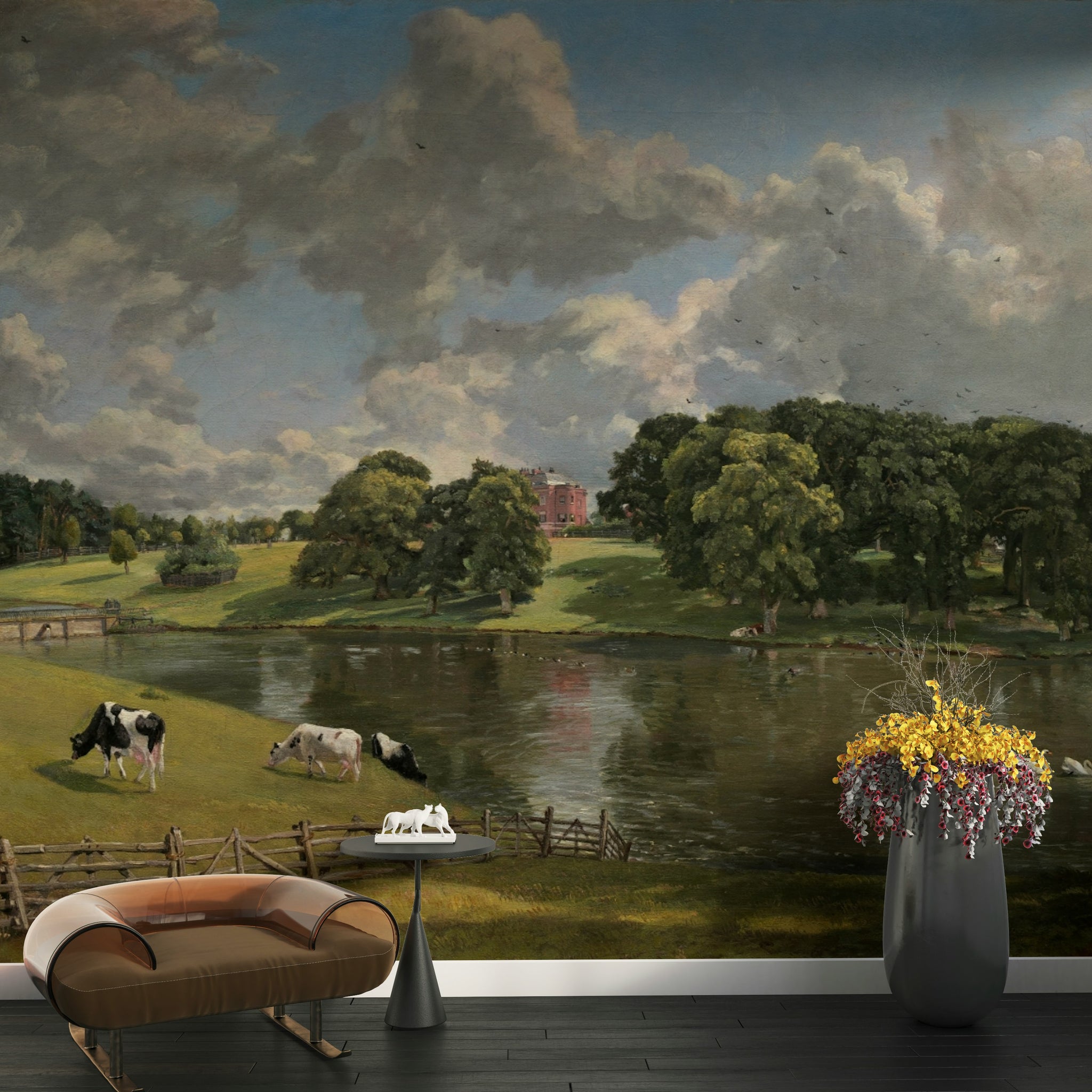 Vintage Pastoral Landscape Lake Wall Mural