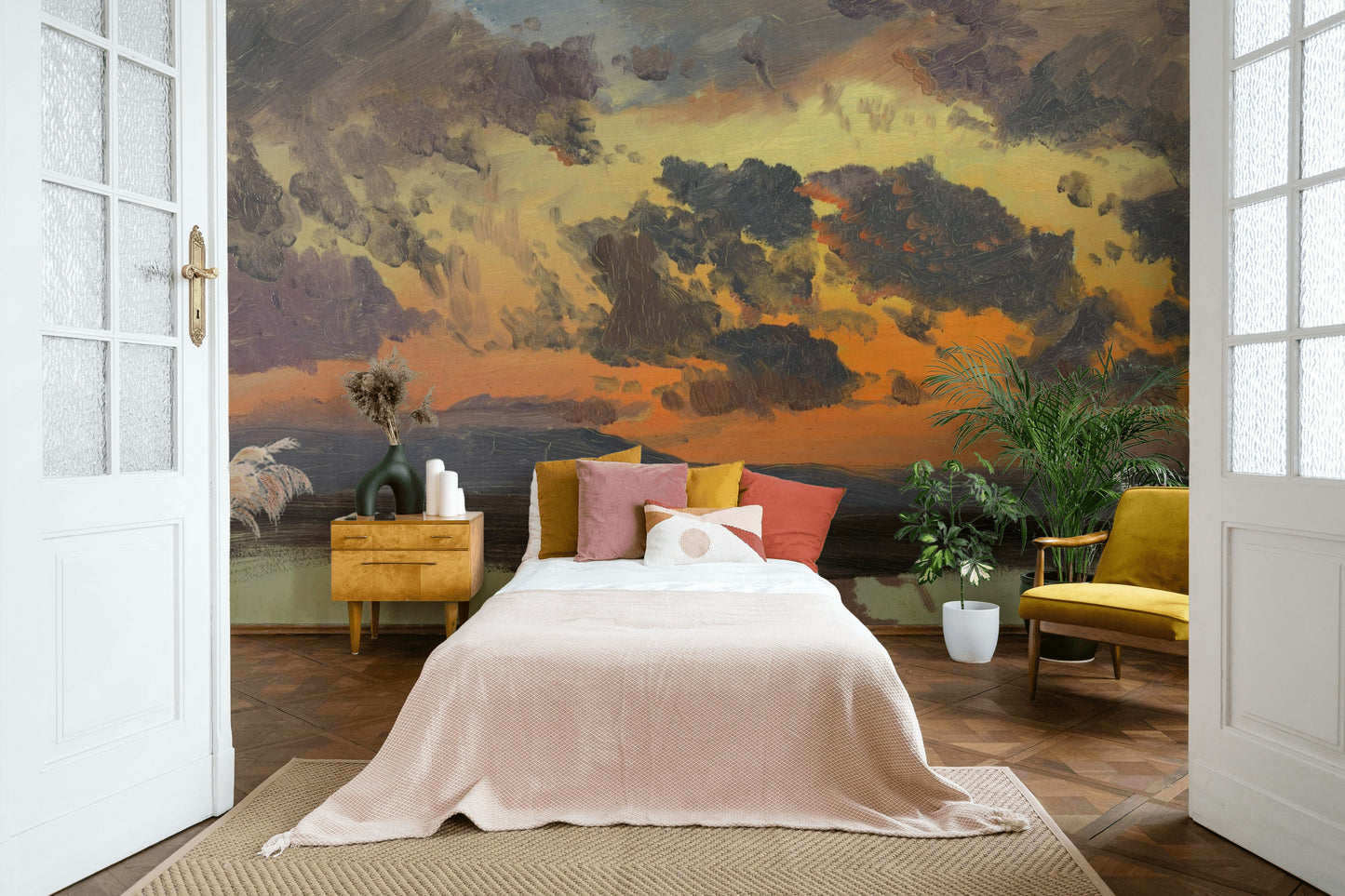 Sunset Cloudscape Wallpaper Moody Orange Purple Wall Mural