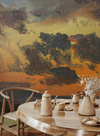 Vibrant Sunset Sky Oil-Painting Wall Mural