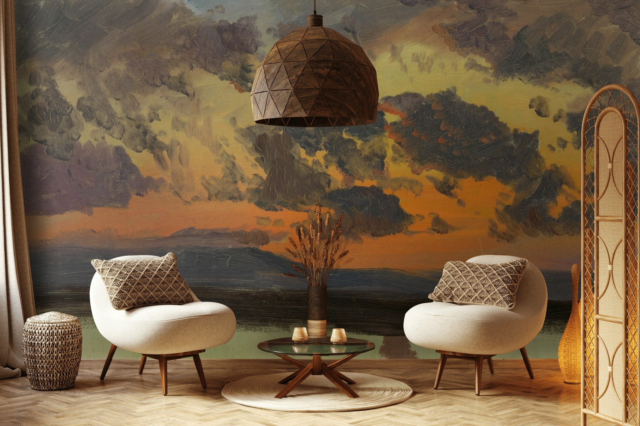 Vibrant Sunset Sky Oil-Painting Wall Mural