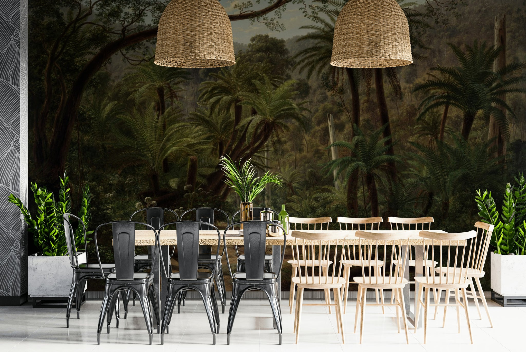 Dark Jungle Fern Oversized Wall Mural