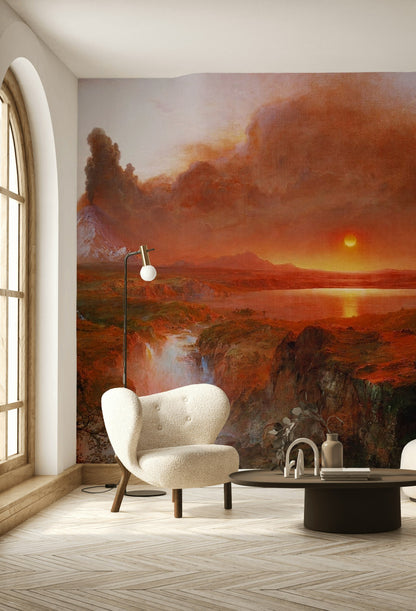 Warm Sunset Volcano Landscape Wall Mural