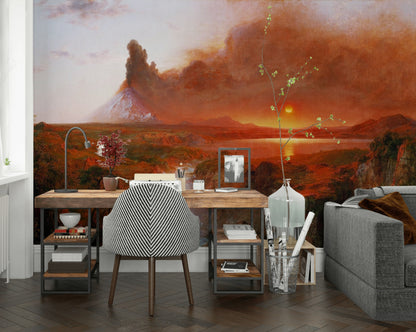 Warm Sunset Volcano Landscape Wall Mural
