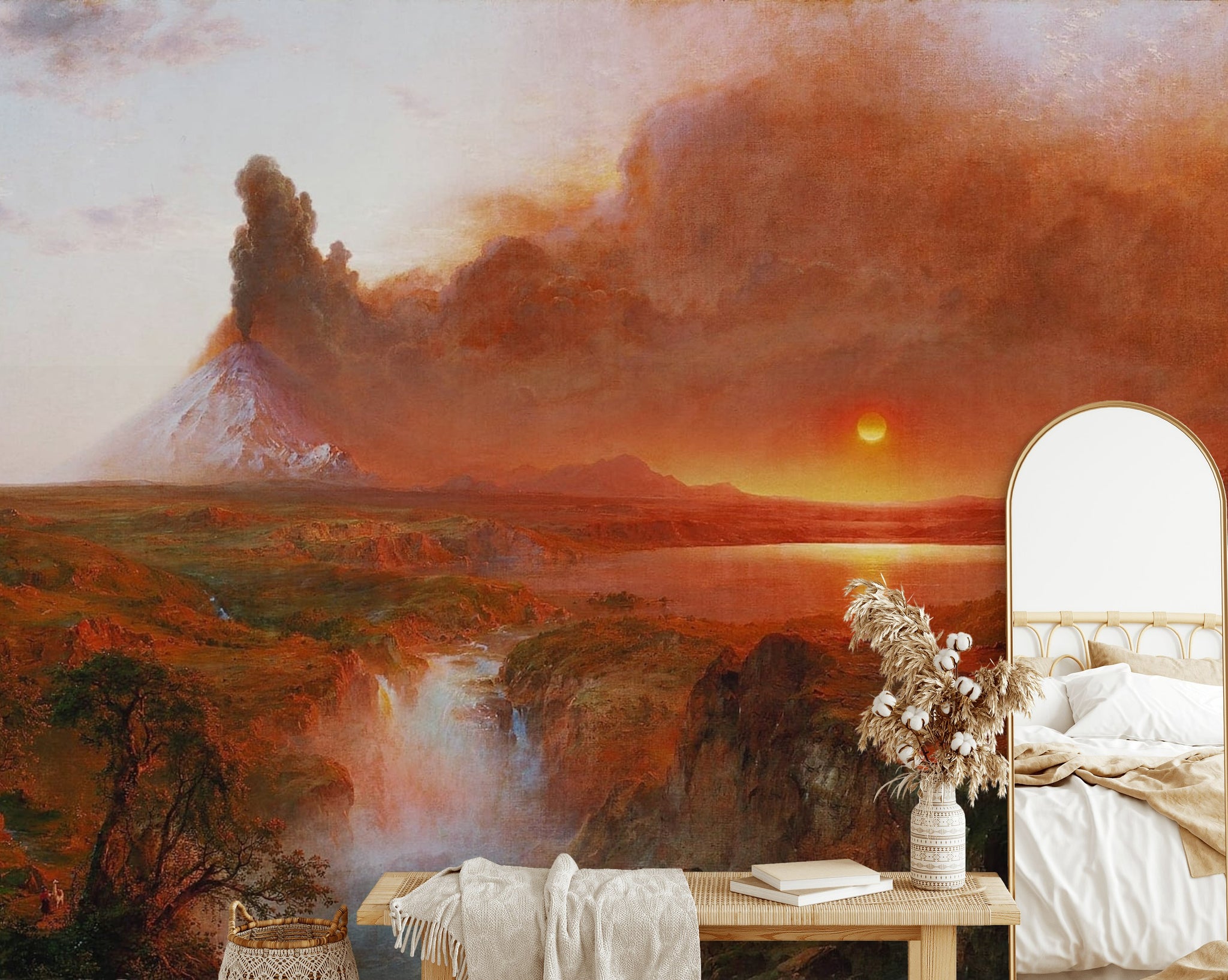 Warm Sunset Volcano Landscape Wall Mural