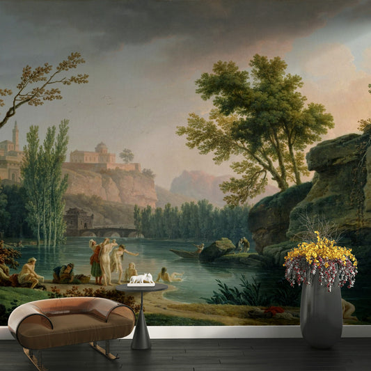 Neoclassical River Landscape Wallpaper Scenery Wall Mural