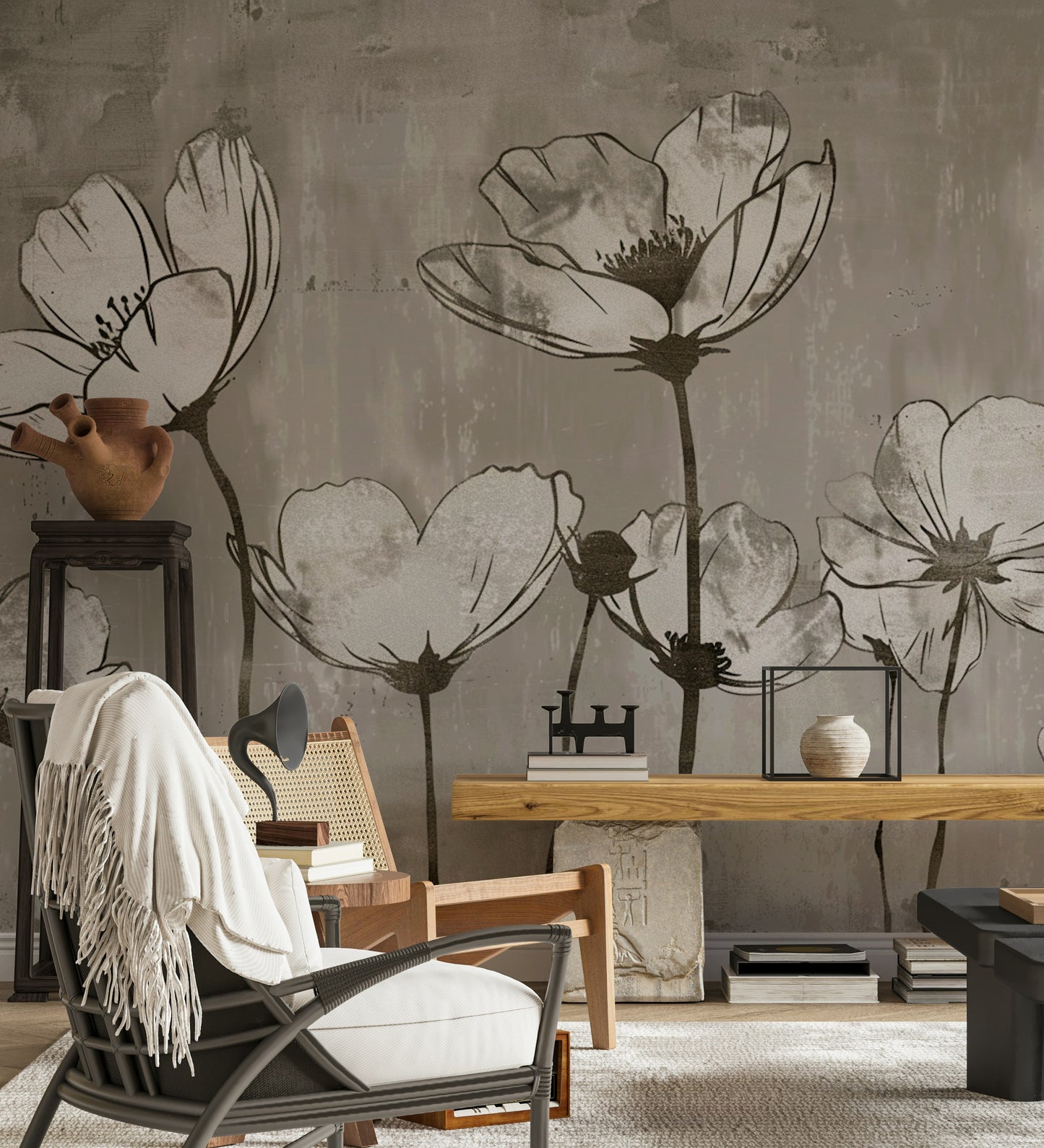 Industrial Gray Floral Modern Wallpaper Urban Chic Spaces