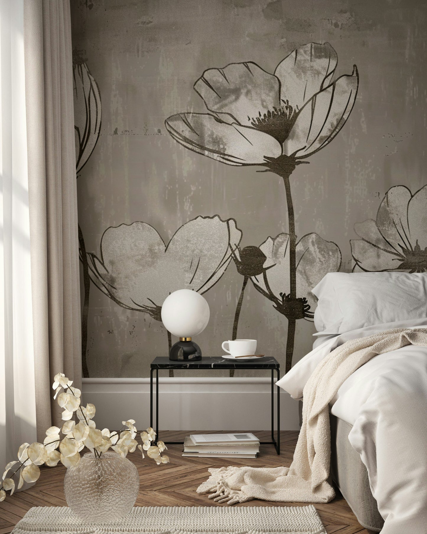 Industrial Gray Floral Modern Wallpaper Urban Chic Spaces