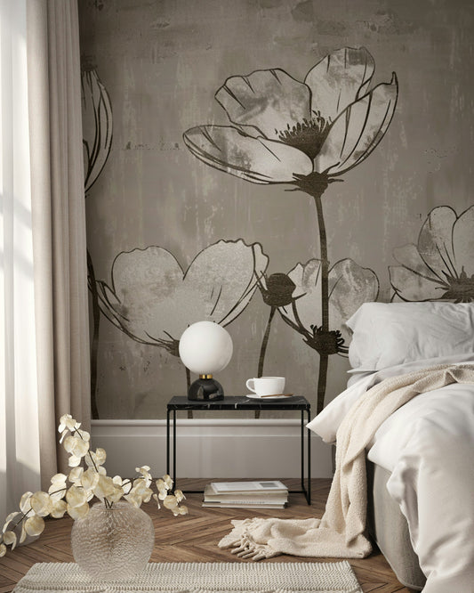 Industrial Gray Floral Modern Wallpaper Urban Chic Spaces
