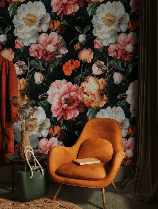 Dark Floral Peony Wallpaper Romantic Botanical Wall Decor