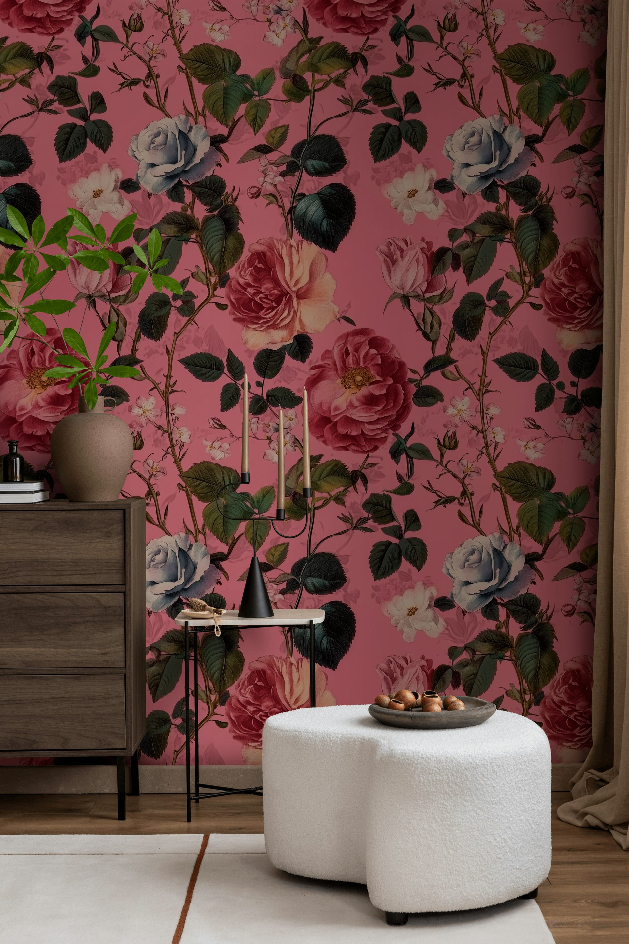 Bold Pink Romantic Rose Floral Wallpaper