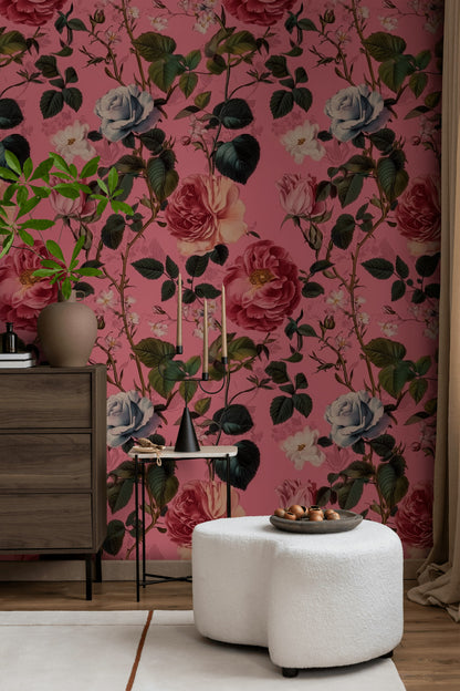Bold Pink Romantic Rose Floral Wallpaper