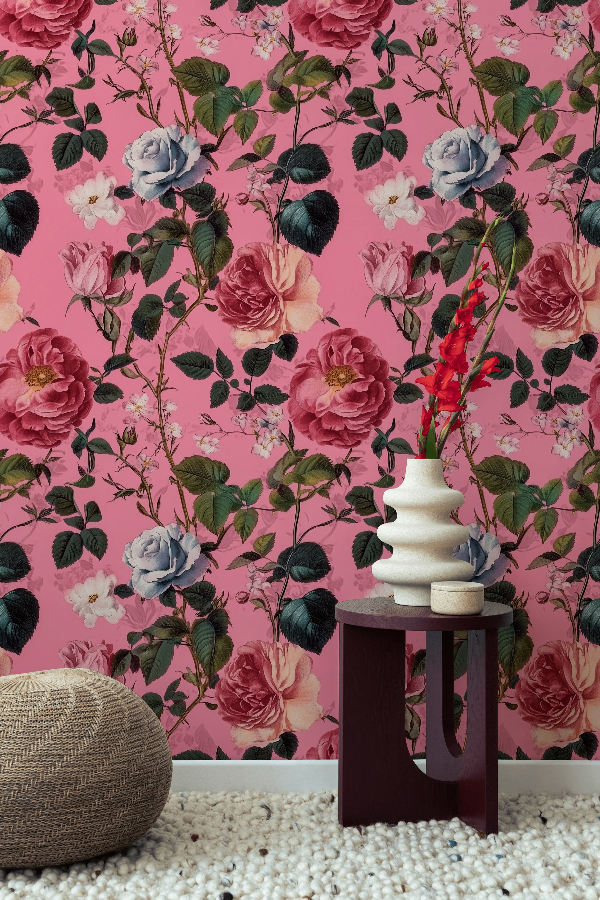 Bold Pink Romantic Rose Floral Wallpaper