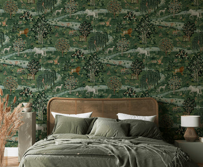 Woodland Animal Wallpaper Green Forest Scenic Wall Mural