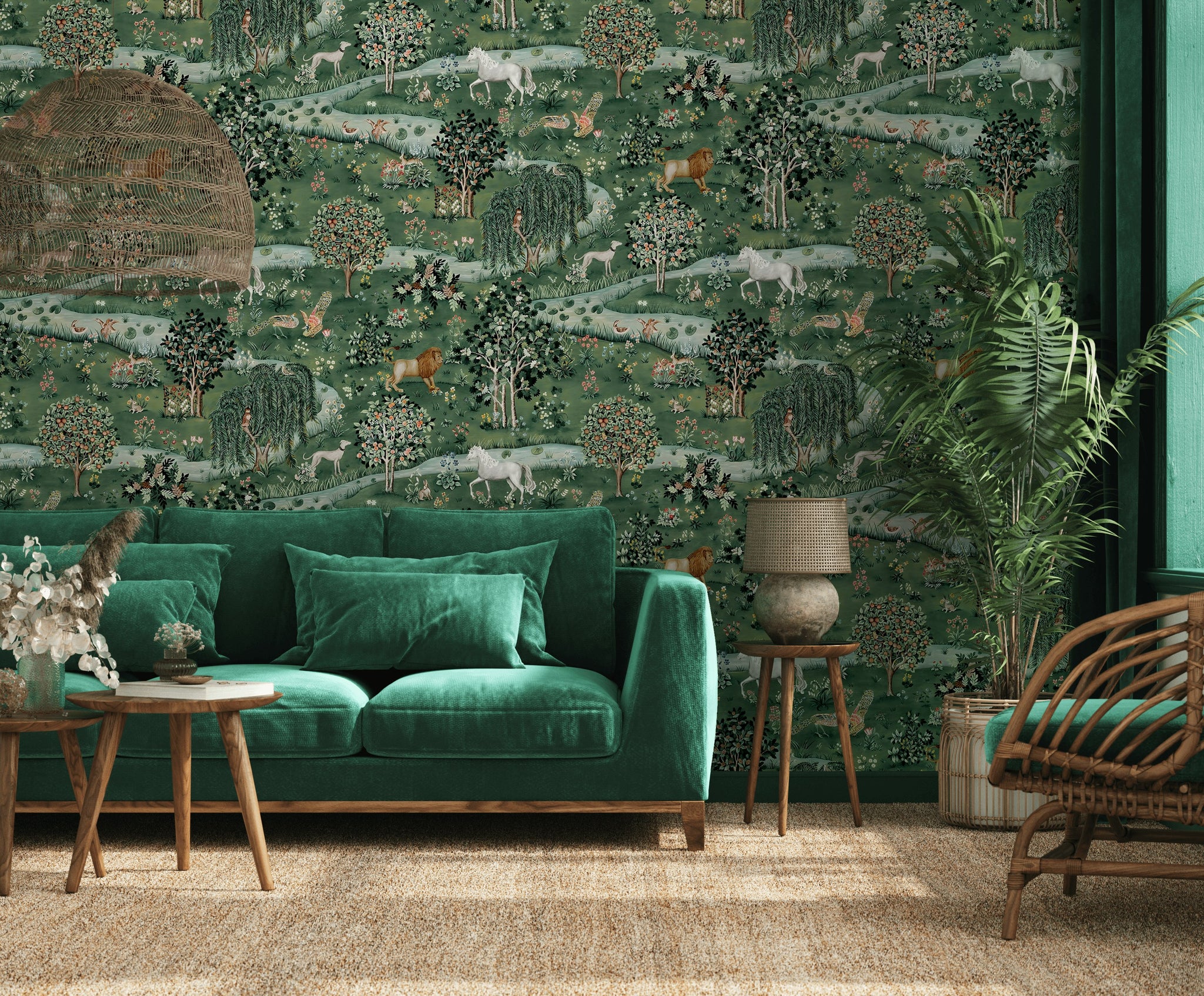Woodland Animal Wallpaper Green Forest Scenic Wall Mural