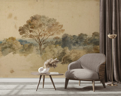 Beige Vintage Landscape Nature Wall Mural