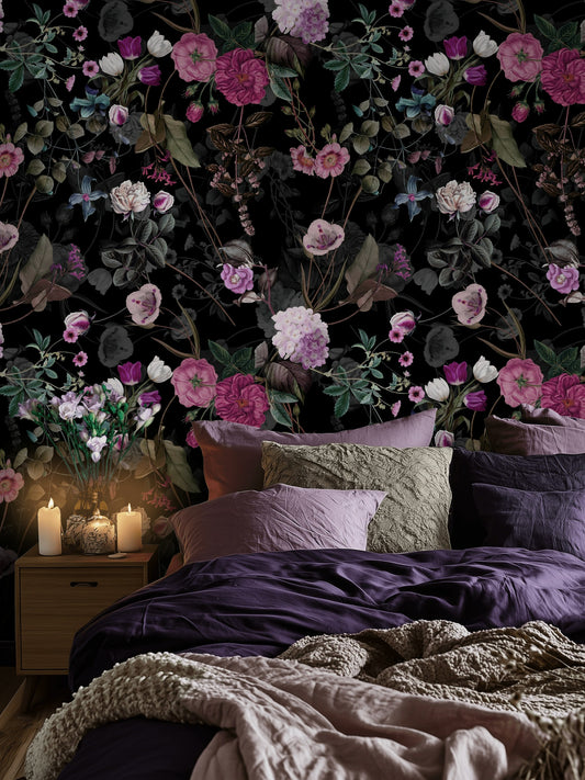 Dark Botanical Rose Floral Wallpaper