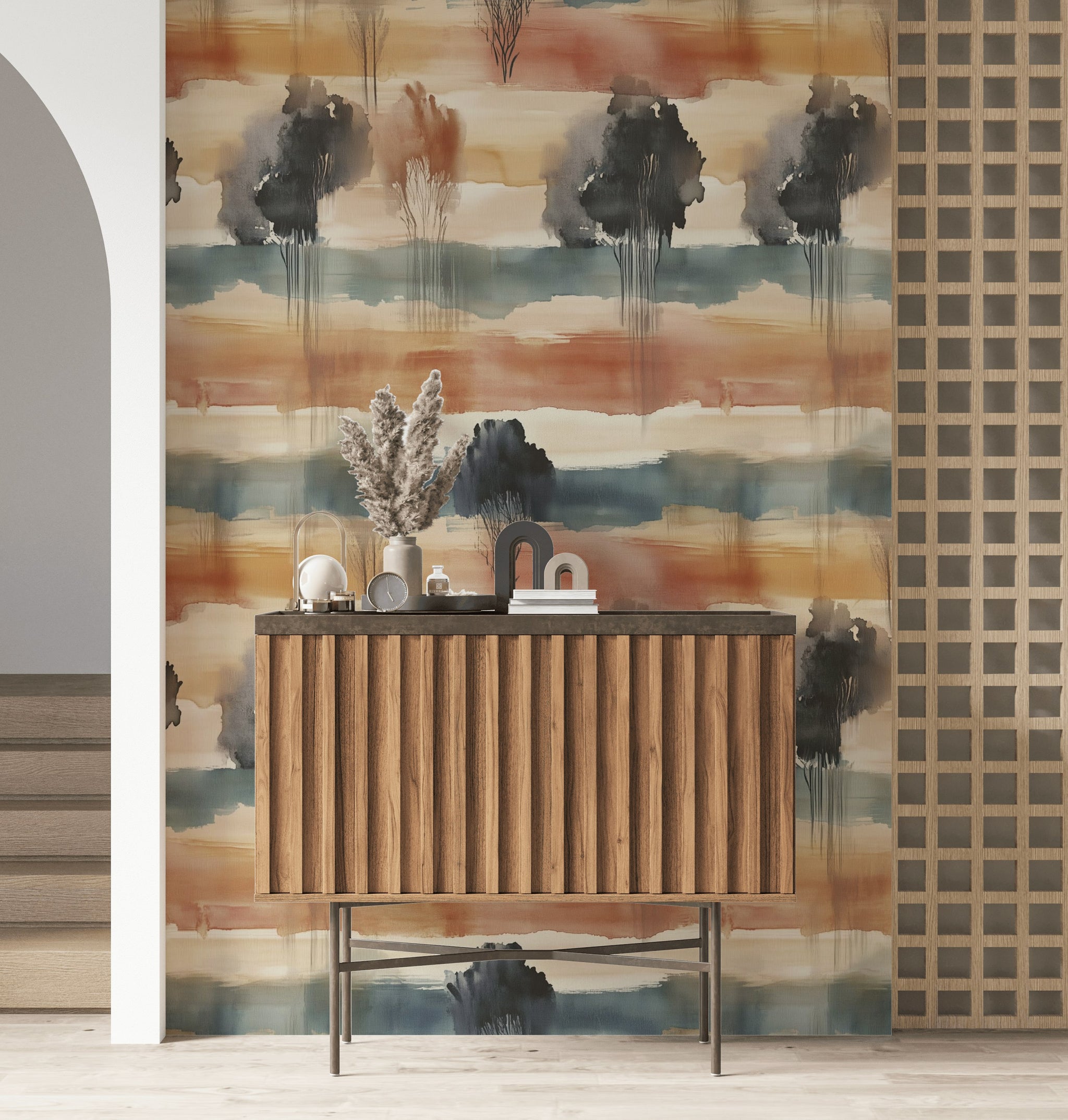 Earthy Multicolor Abstract Landscape Wallpaper