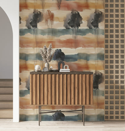 Earthy Multicolor Abstract Landscape Wallpaper