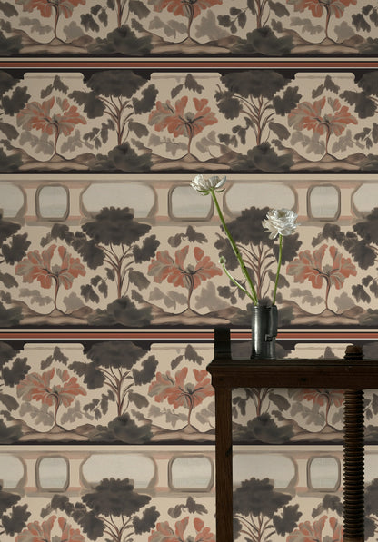 Warm Beige Vintage Tree Pattern Wallpaper