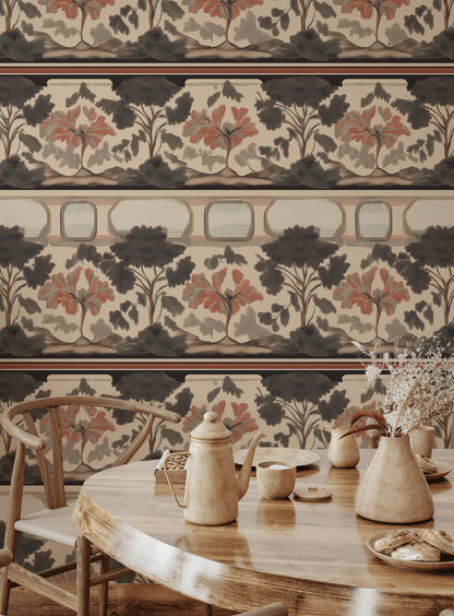 Warm Beige Vintage Tree Pattern Wallpaper
