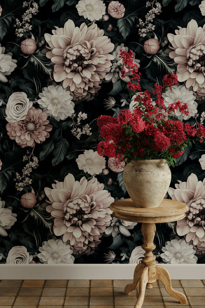 Dark Blush Pink Large Floral Wallpaper