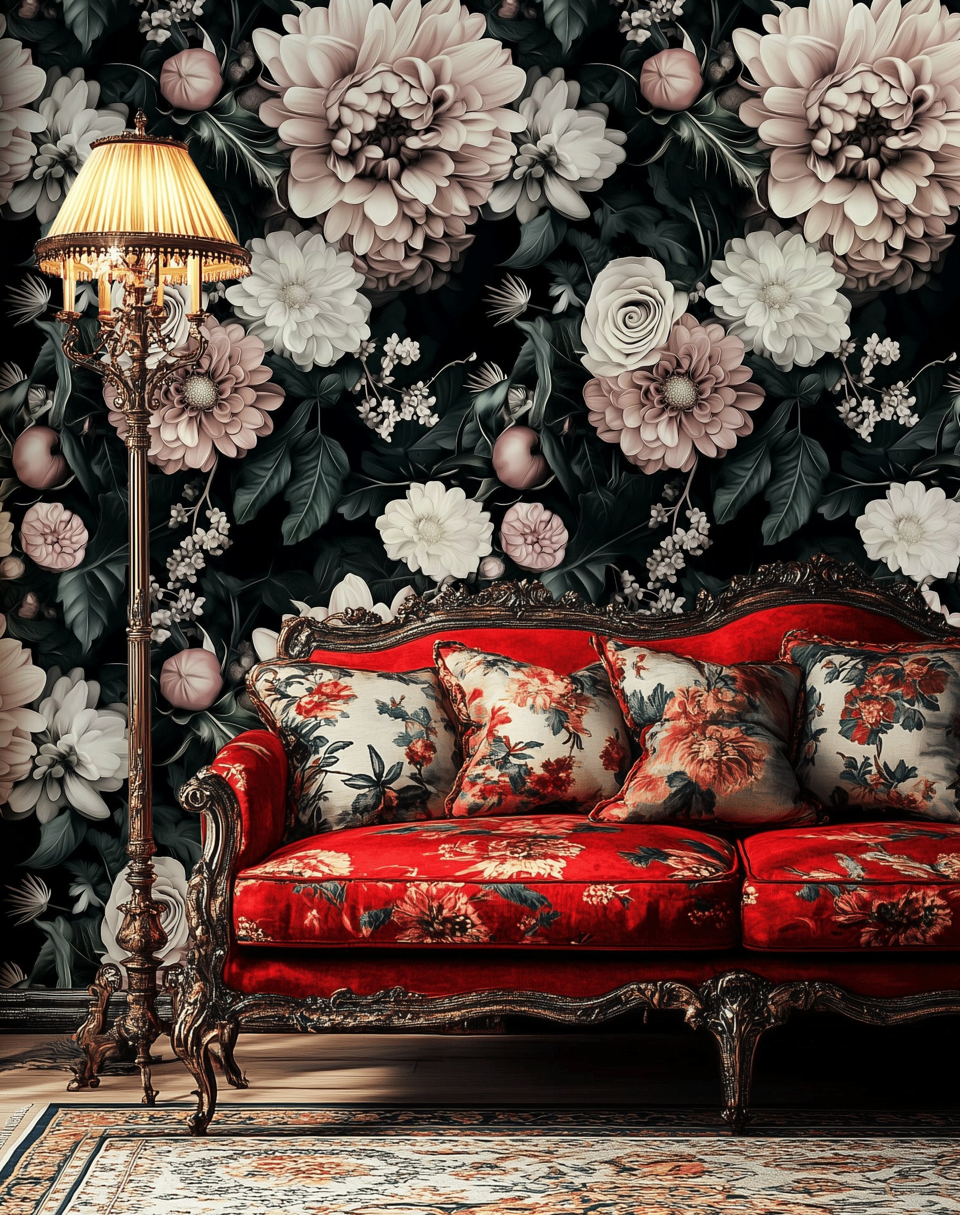 Dark Blush Pink Large Floral Wallpaper