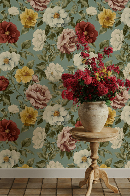 Vintage Multicolor Floral Wallpaper