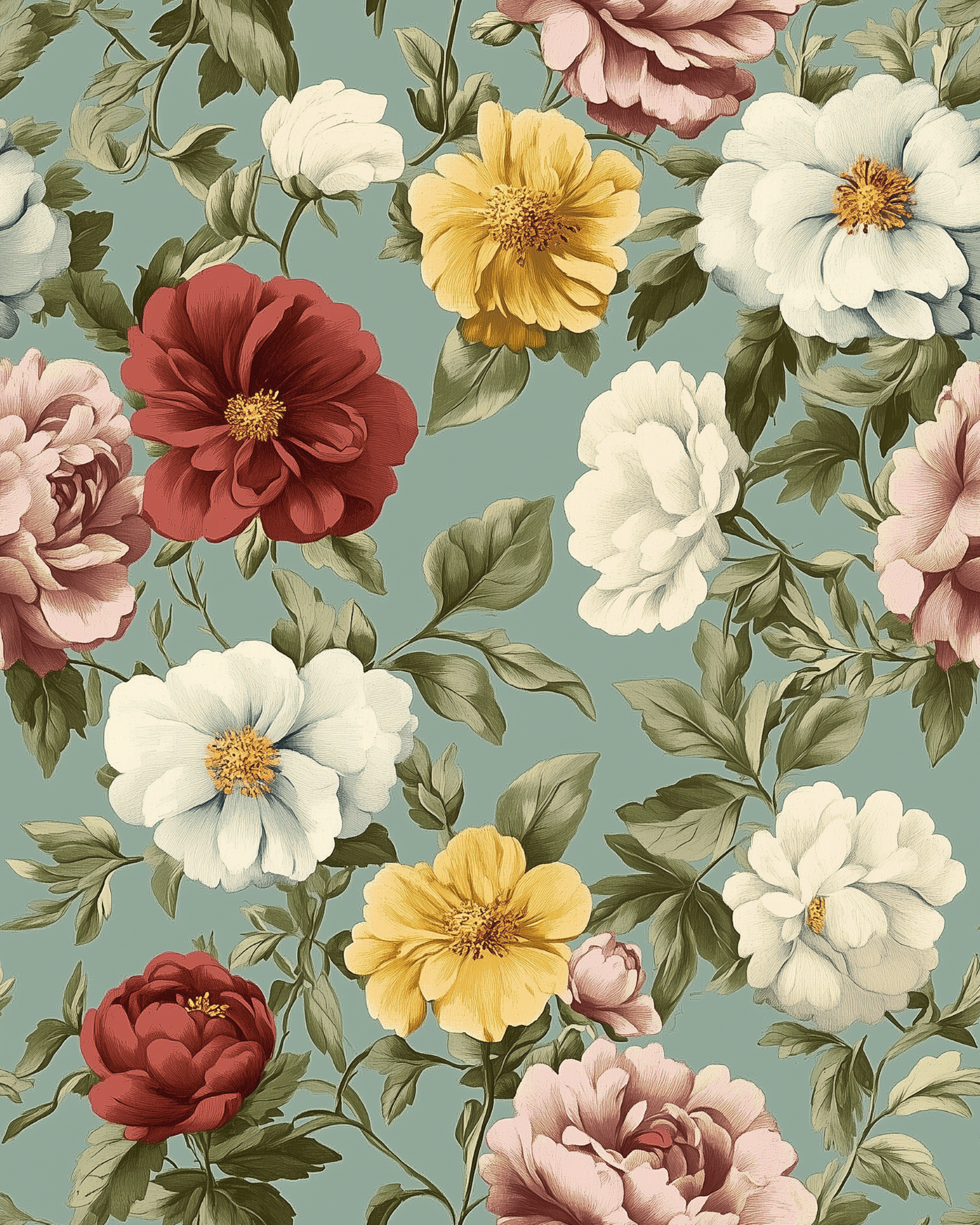 Vintage Multicolor Floral Wallpaper