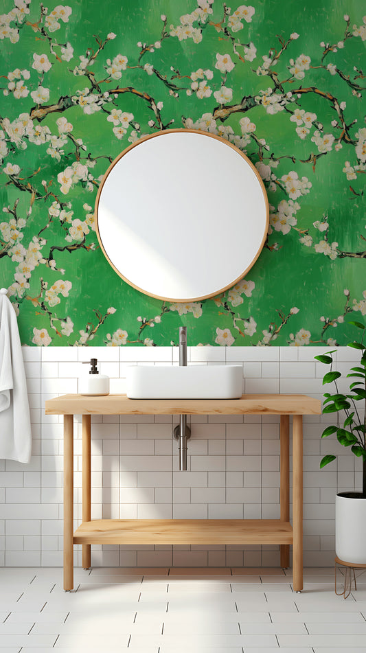 Nature-Inspired Green Blossom Wallpaper