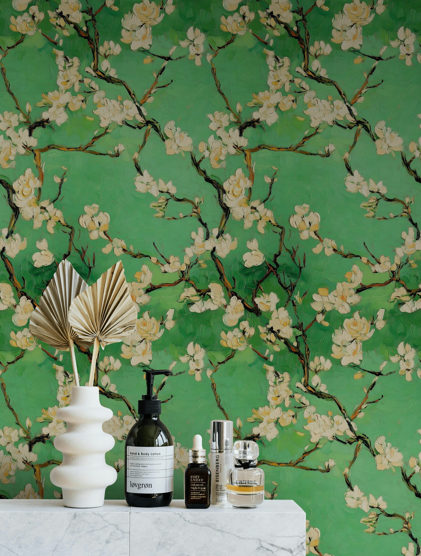 Green Blossom Wallpaper Artistic Floral Design