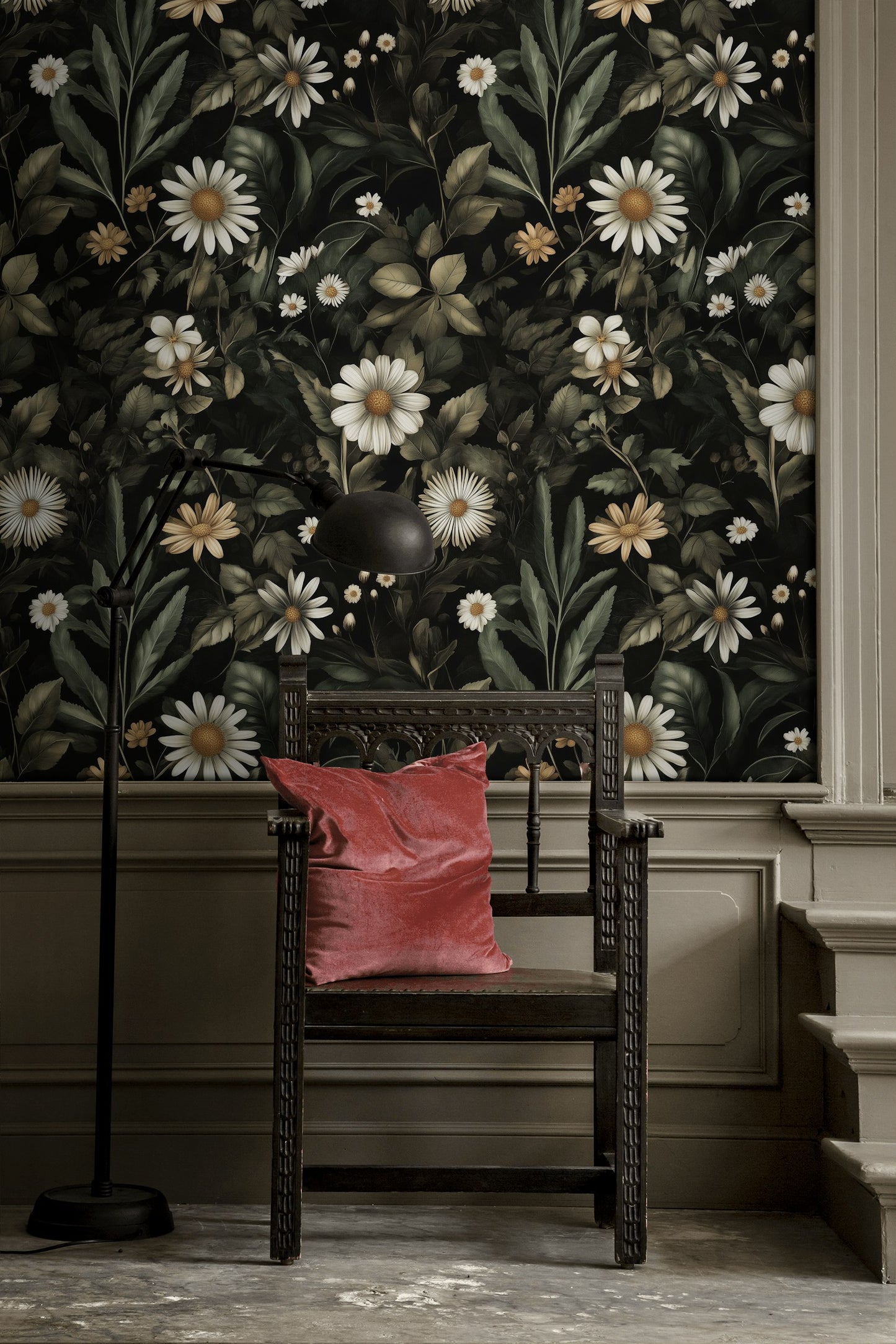 Dark Daisy Wallpaper Elegant Floral Cozy Interiors